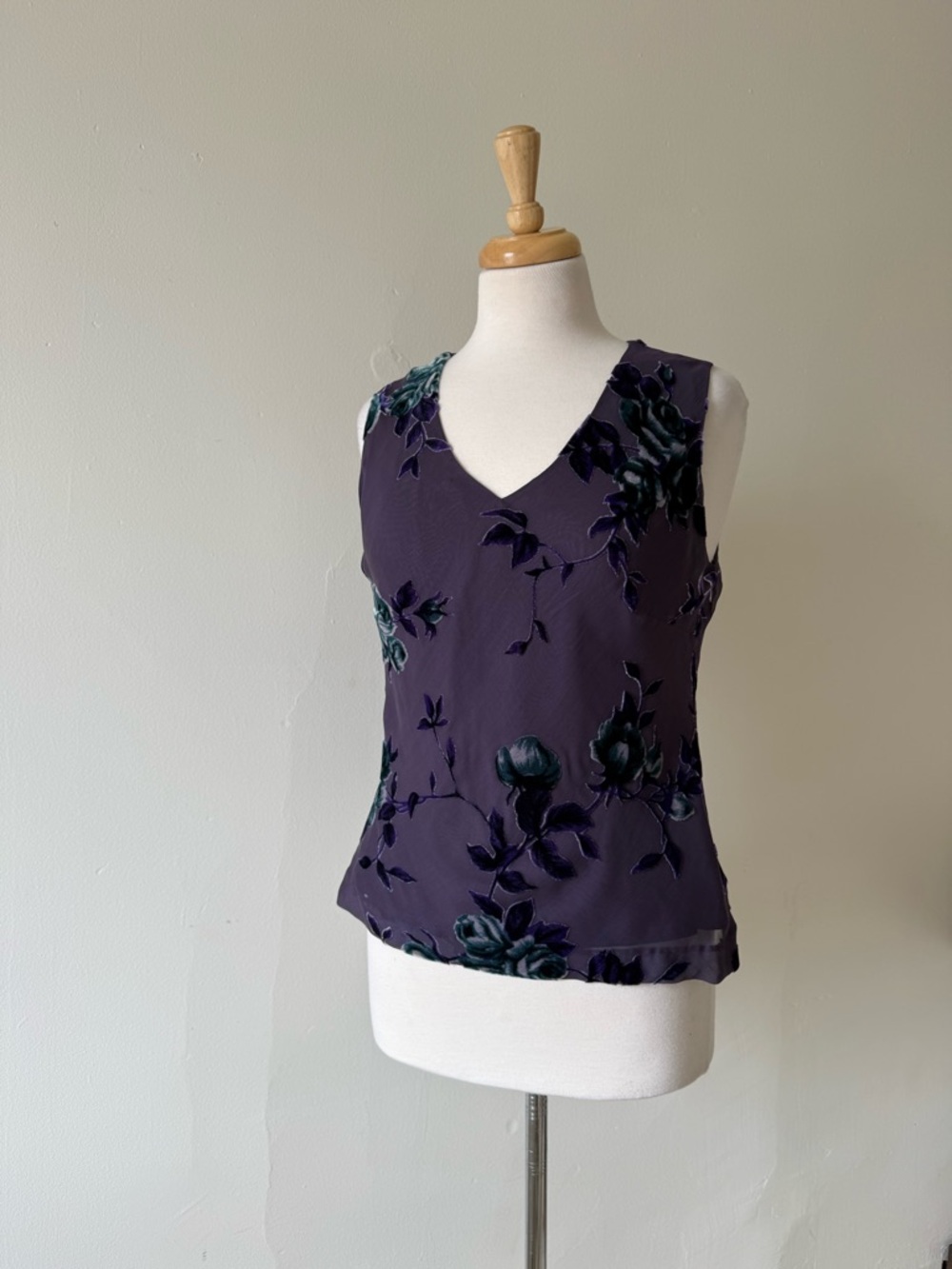 Laura Ashley Velvet Floral Sheer Top Purple Romantic Whimsigoth Y2K